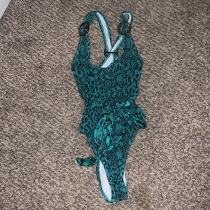 Missguided One Piece. Green leopard print.